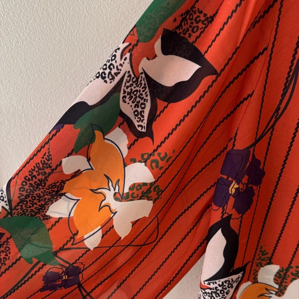 Floral multi color blouse with Bow Tie & Smocked Cuff - Picture 7 of 10